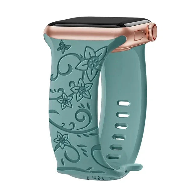 Floral Engraved Silicone Apple Watch Band – Women's | Series 11/10/9/8/7/6/SE & Ultra 1/2/3