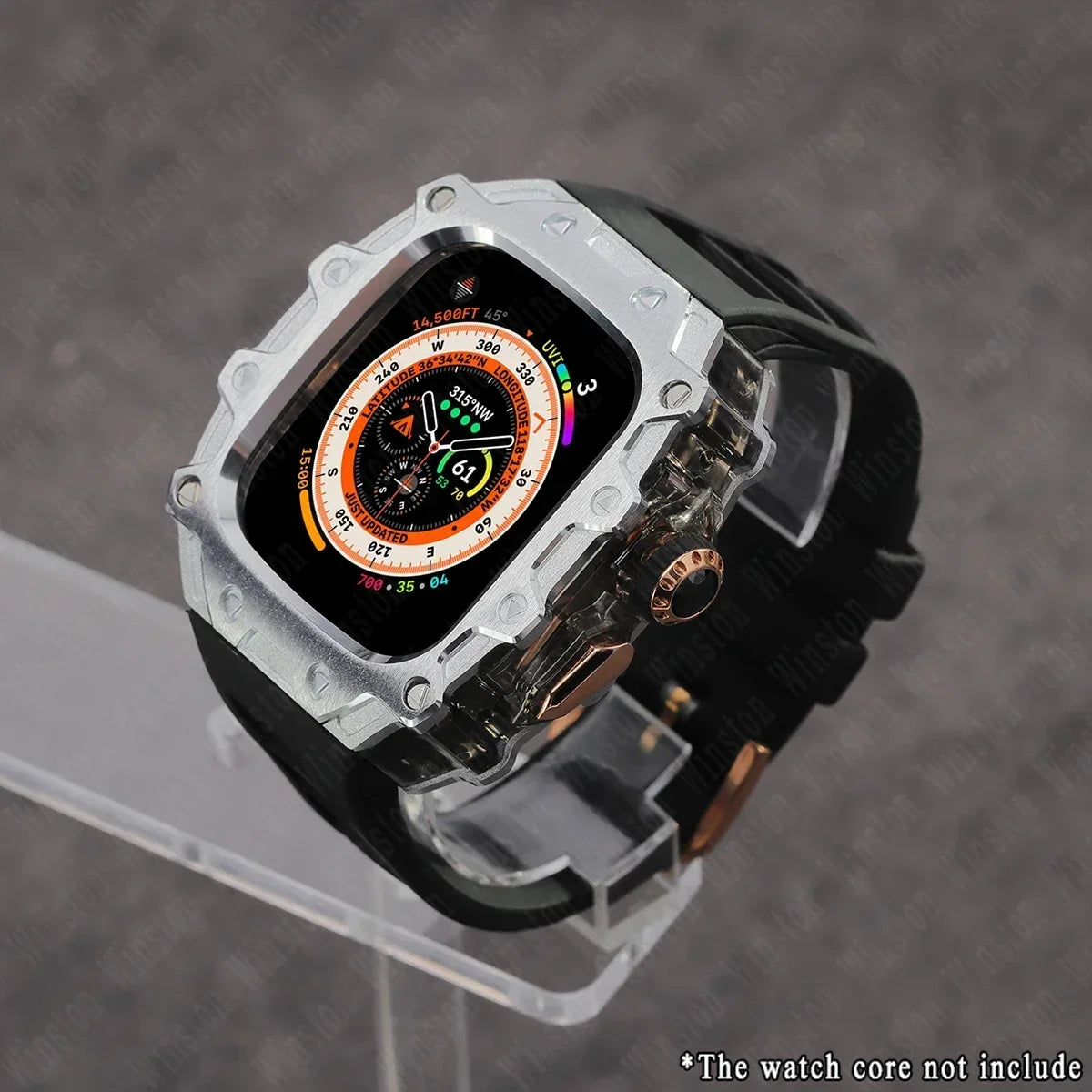 Luxury Modification Kit for Apple Watch Ultra 2/1 49MM – Stainless Steel Case & Rubber Strap