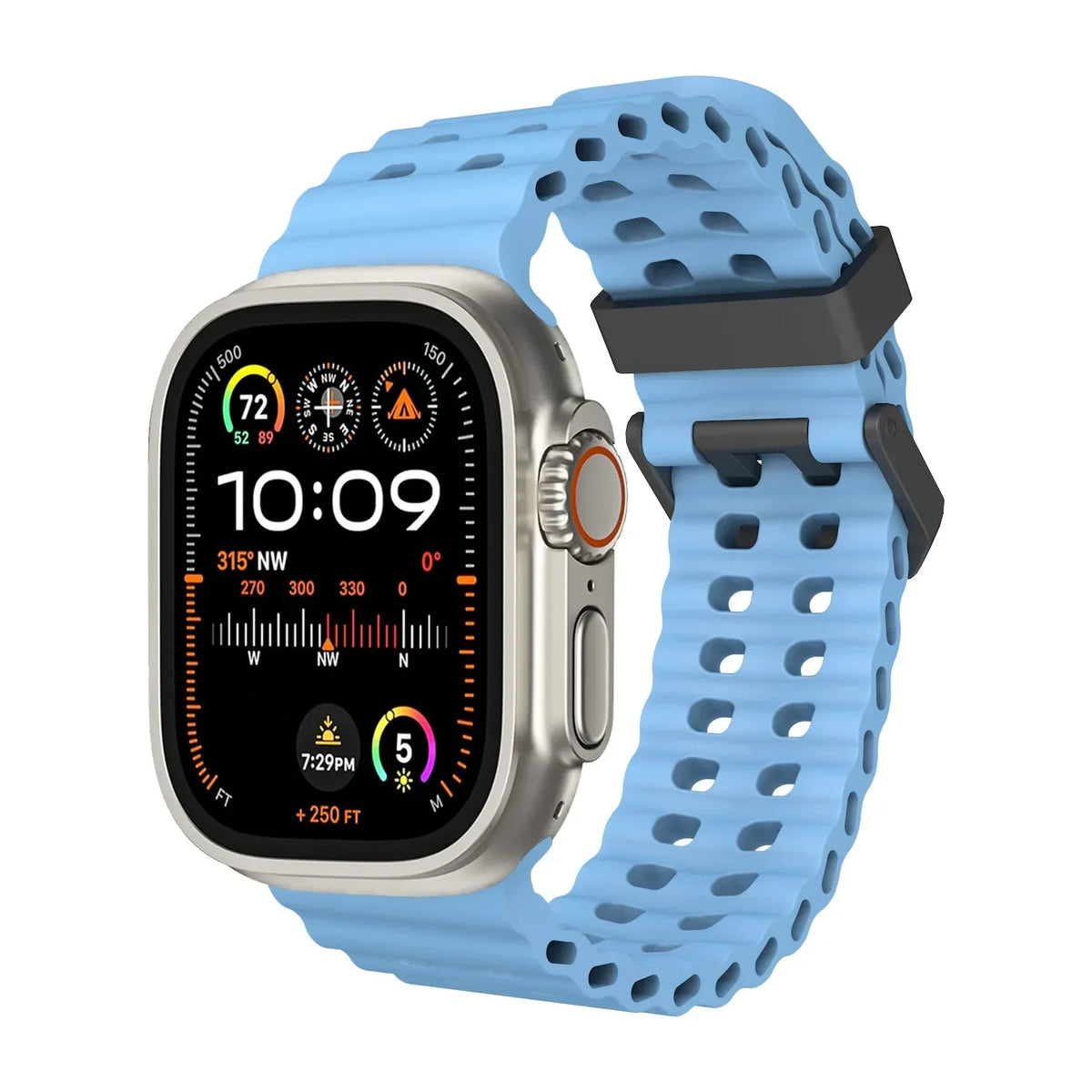 Ocean Sport Silicone Strap for Apple Watch Ultra 1/2/3 49mm – Series 11/10/9/8/7/6/SE/5 46/45/44/42mm