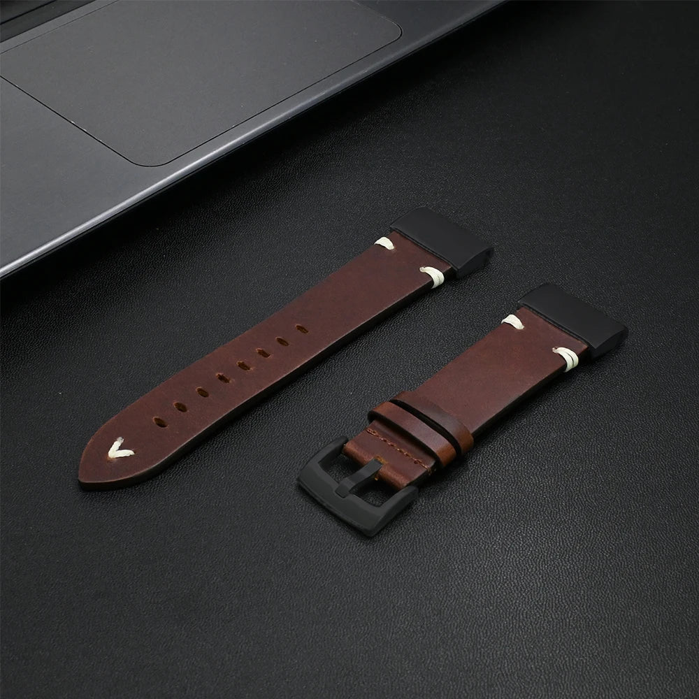Garmin QuickFit 22/26mm Leather Band with Stitch Accents