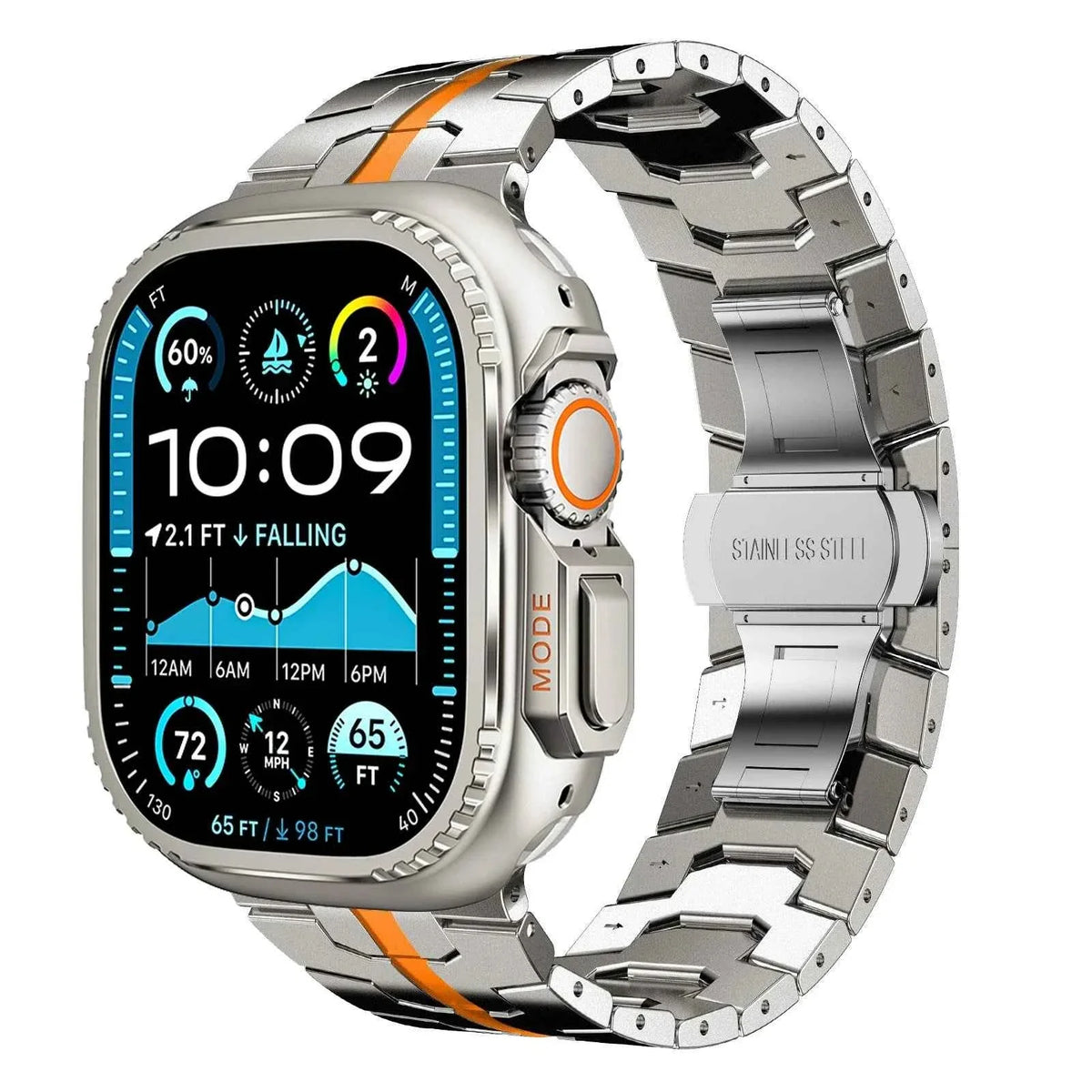 Metal Case + Stainless Steel Band for Apple Watch – Ultra 1/2 & Series 10/9/8/7/6/SE | 42–49mm