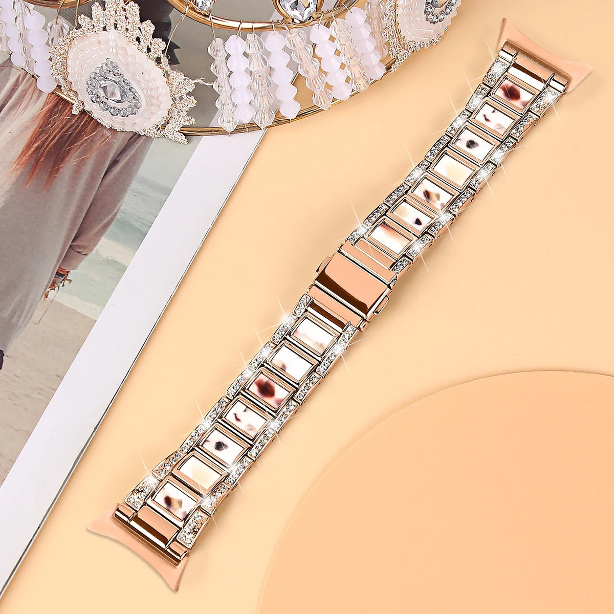 Google Pixel Watch 5, 4 & 3 41mm Resin Inlay Link Bracelet Band