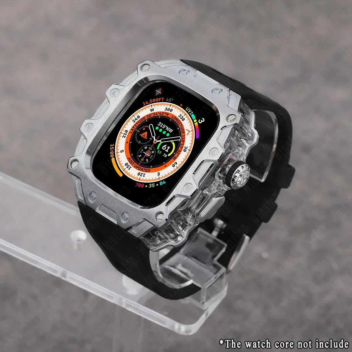 Luxury Modification Kit for Apple Watch Ultra 2/1 49MM – Stainless Steel Case & Rubber Strap