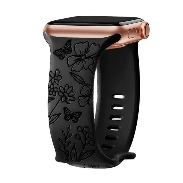 Floral Engraved Silicone Apple Watch Band – Women's | Series 11/10/9/8/7/6/SE & Ultra 1/2/3