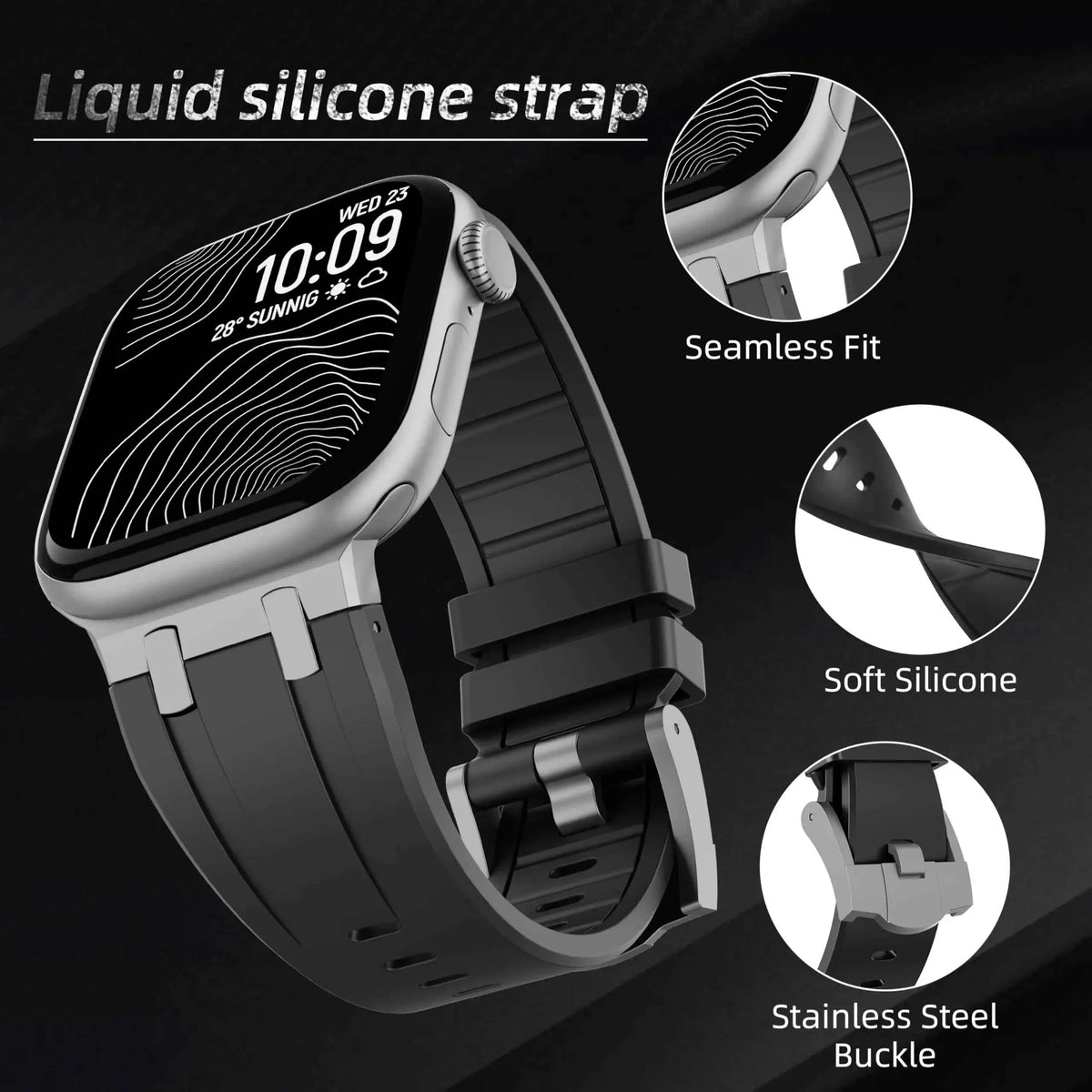 Liquid Silicone Apple Watch Band – Rubber Sport Strap | Series 11/10/9/8/7/6/SE & Ultra 1/2/3 | 42–49mm