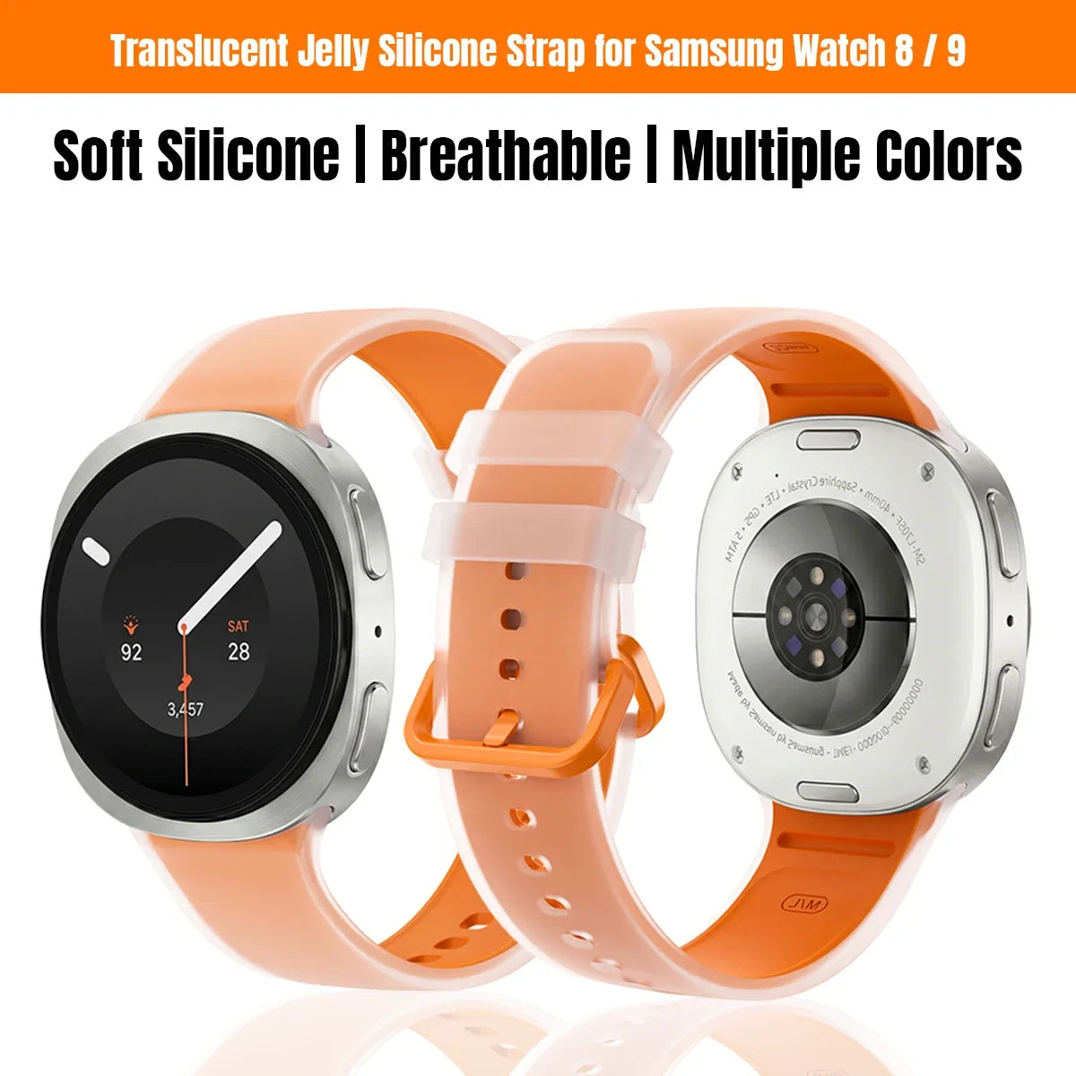 Jelly Silicone Band for Galaxy Watch 8 & 9 40/44mm, 8 Classic 46mm