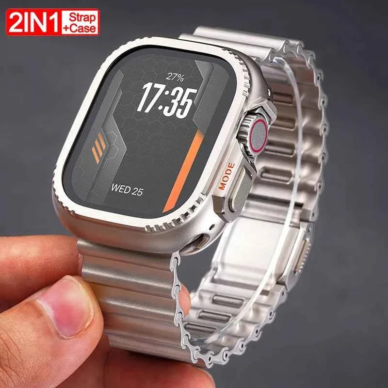 Hard Case + Stainless Steel Band for Apple Watch – Ultra 1/2/3 & Series 11/10/9/8/7/6/SE | 44–49mm