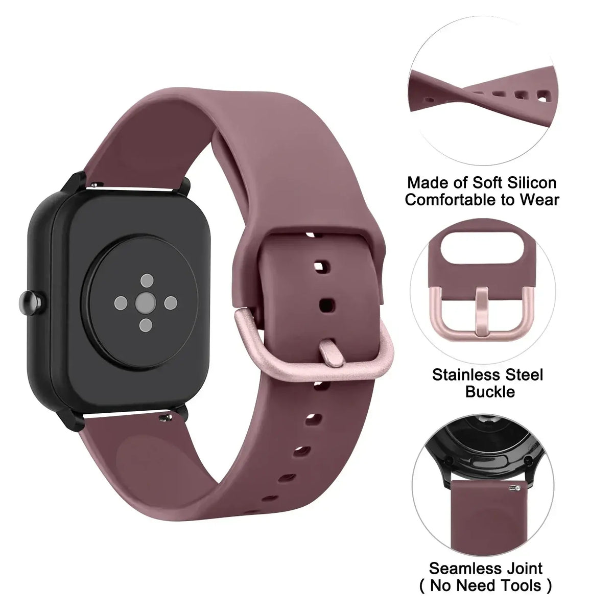 Amazfit Balance, GTR, GTS & Bip Soft Silicone Band, Tuck-Through Loop