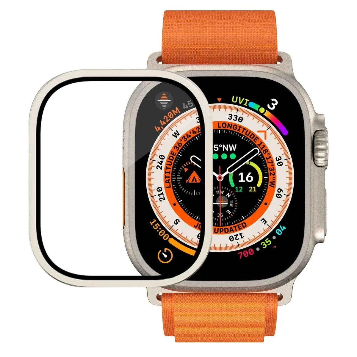 Tempered Glass + Aluminum Alloy Bezel Screen Protector for Apple Watch Ultra 1/2 – 49mm Metal Bumper Cover