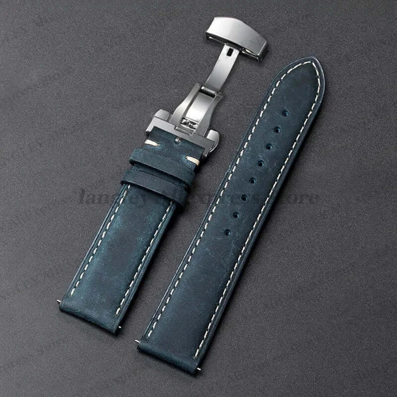 Amazfit Leather Watch Band Calfskin Strap with Butterfly Buckle Brown