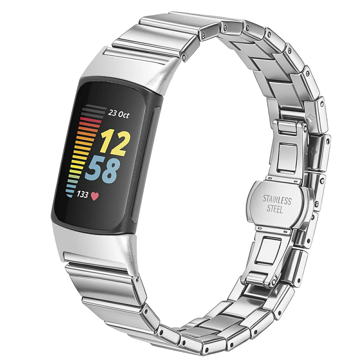 Fitbit Charge 5 & 6 Slim Stainless Steel Link Band, Silver