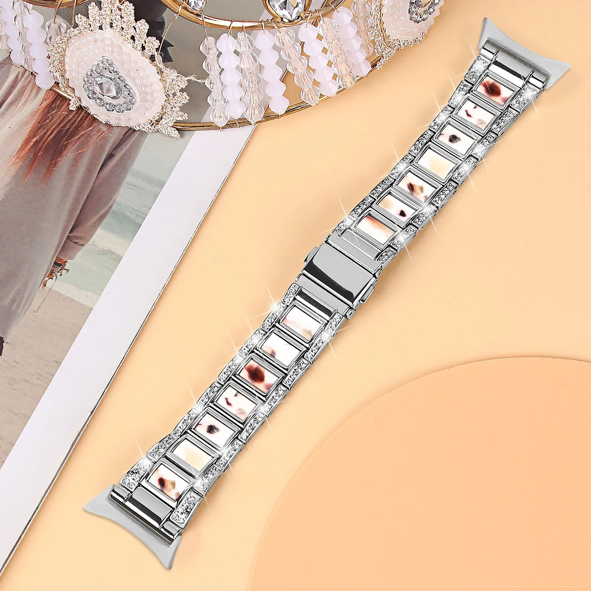 Google Pixel Watch 5, 4 & 3 41mm Resin Inlay Link Bracelet Band