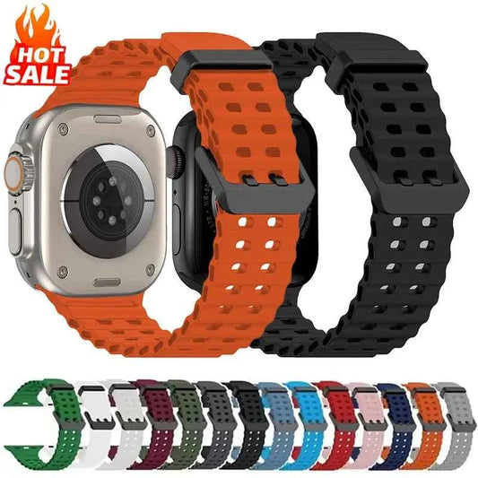 Ocean Silicone Apple Watch Band – Sport Strap | Series 11/10/9/8/7/6/SE & Ultra 1/2/3 | 42–49mm
