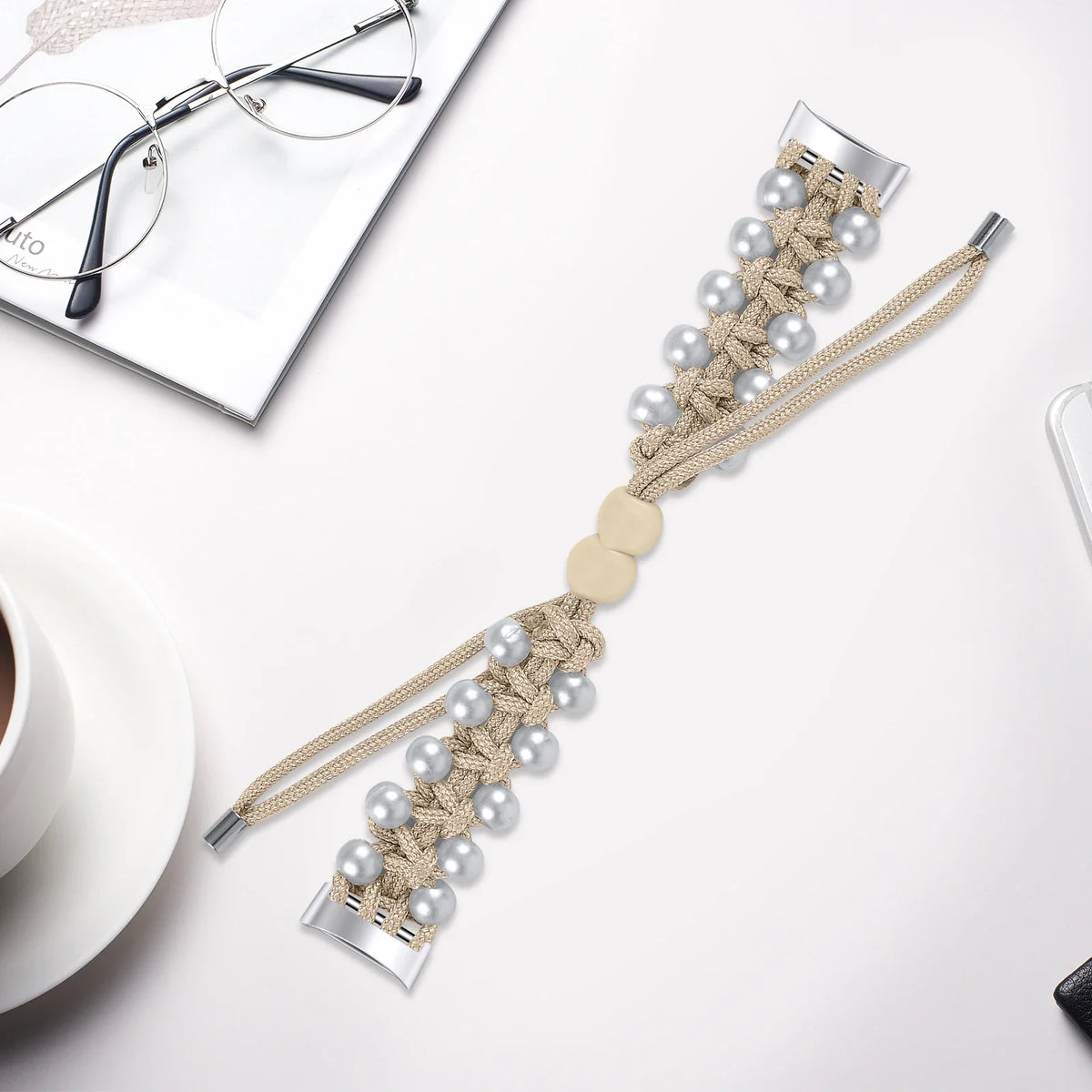Fitbit Charge 6, 5, 4, 3 & 2 Braided Rope Band with Pearl-Style Beads