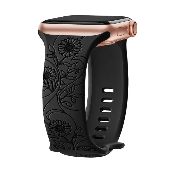 Floral Engraved Silicone Apple Watch Band – Women's | Series 11/10/9/8/7/6/SE & Ultra 1/2/3