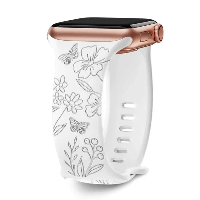 Floral Engraved Silicone Apple Watch Band – Women's | Series 11/10/9/8/7/6/SE & Ultra 1/2/3