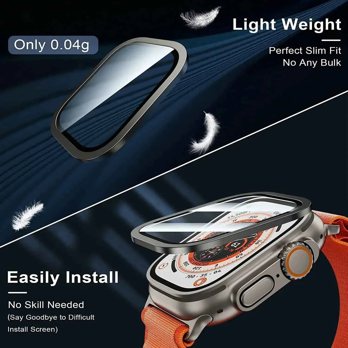 Tempered Glass + Aluminum Alloy Bezel Screen Protector for Apple Watch Ultra 1/2 – 49mm Metal Bumper Cover