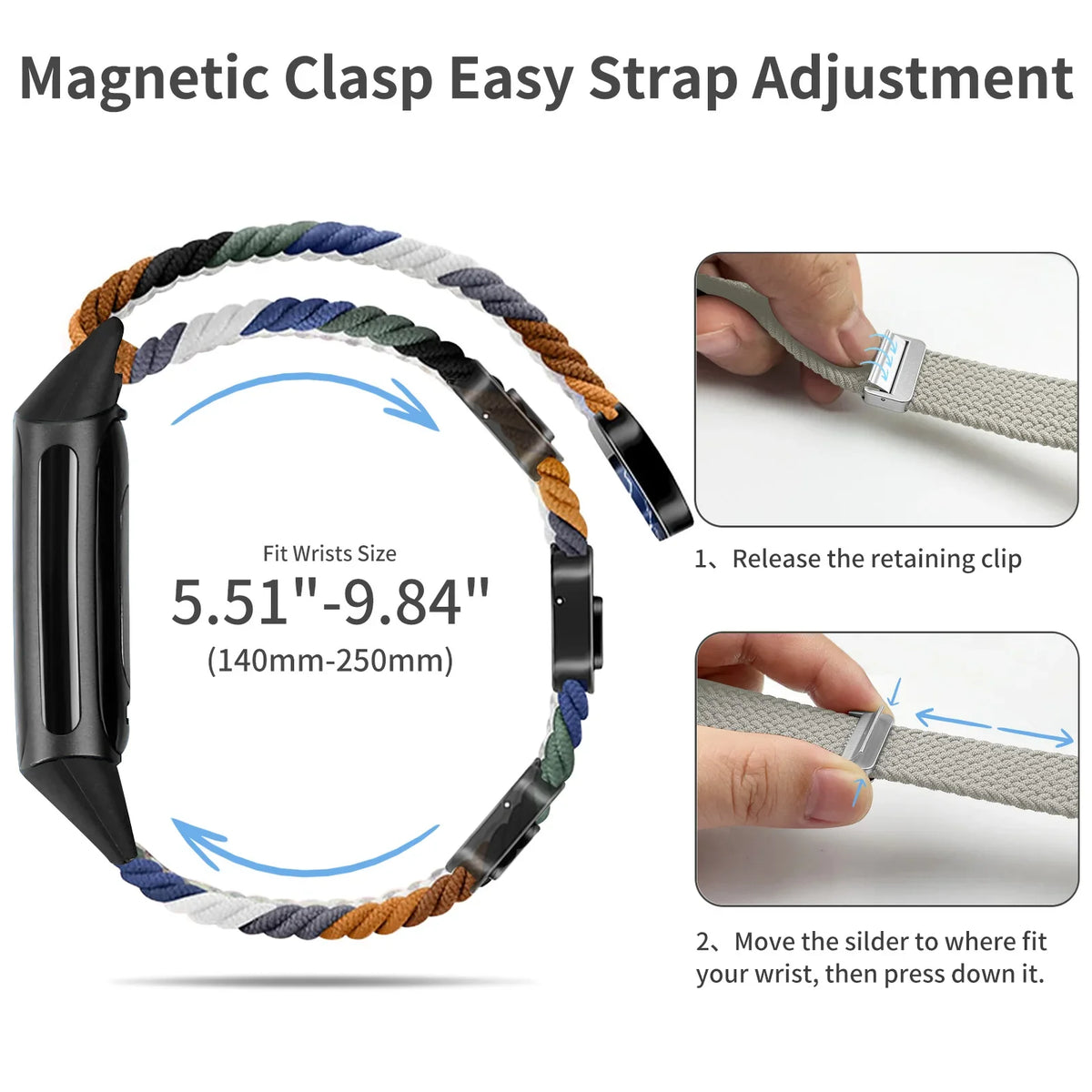 Fitbit Charge 5 & 6 Braided Nylon Band with Magnetic Clasp