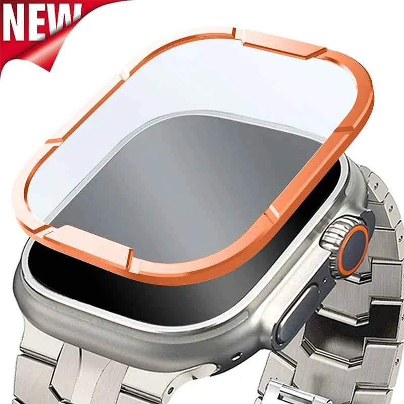 Tempered Glass + Metal Bumper Screen Protector for Apple Watch Ultra 1/2 – 49mm Anti-Scratch Cover