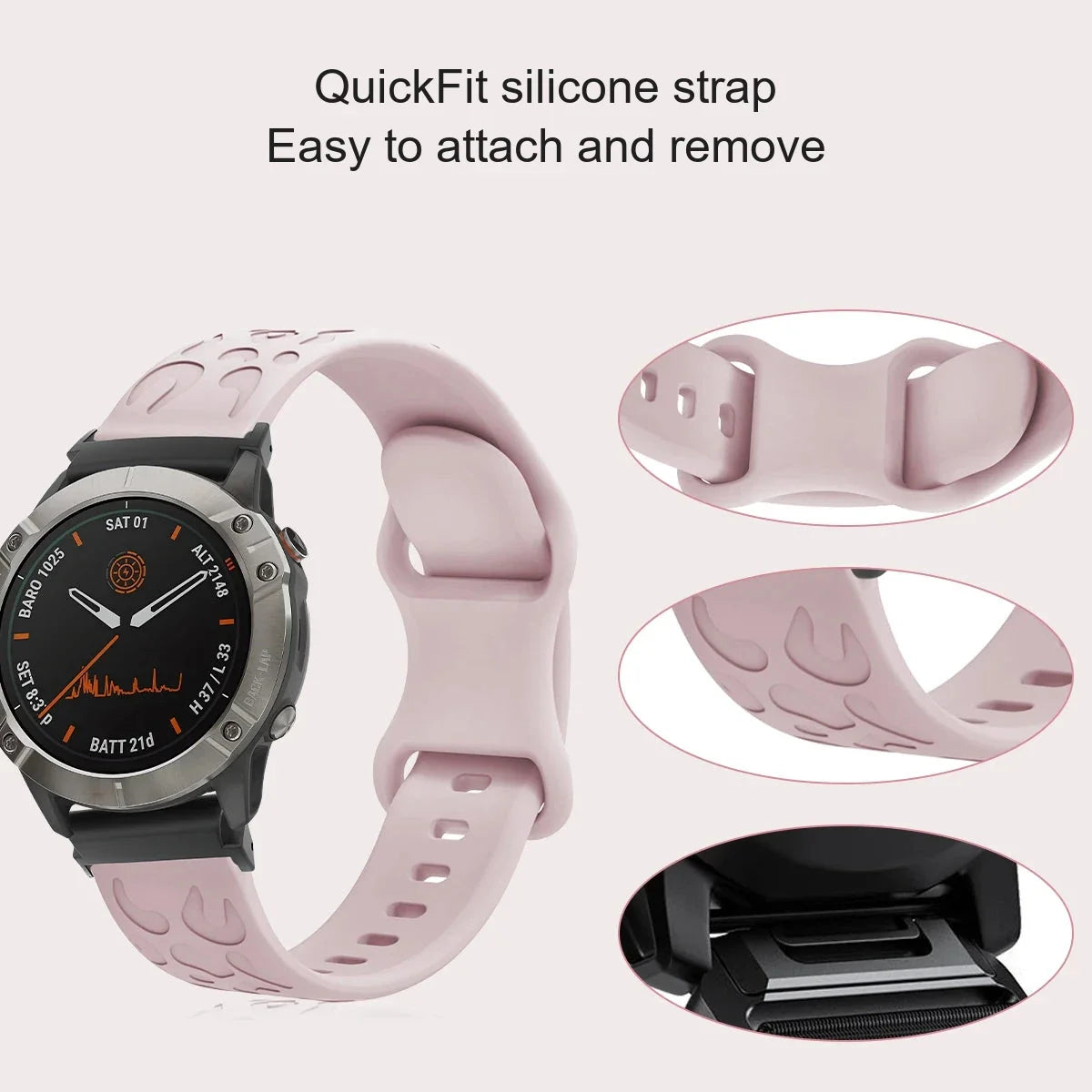 Garmin QuickFit 22/26mm Embossed Silicone Band with Tuck Closure