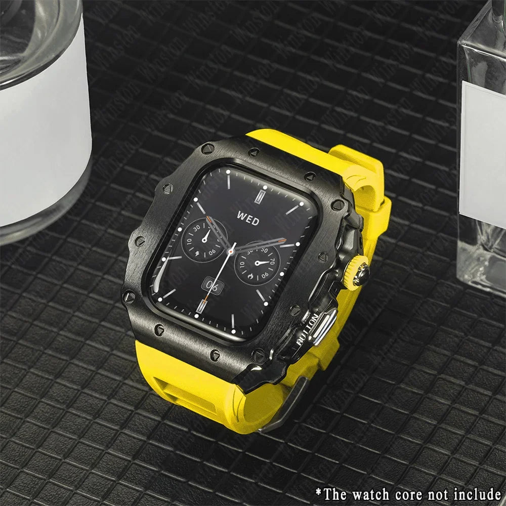 Apple Watch Luxury Modification Kit | Series 11 / Series 10 46mm / Series 9-8-7 45mm / Series 6-SE-5-4 44mm Silicone Strap & Steel Case