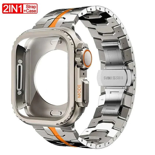 Metal Case + Stainless Steel Band for Apple Watch – Ultra 1/2 & Series 10/9/8/7/6/SE | 42–49mm