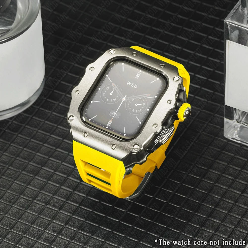 Apple Watch Luxury Modification Kit | Series 11 / Series 10 46mm / Series 9-8-7 45mm / Series 6-SE-5-4 44mm Silicone Strap & Steel Case