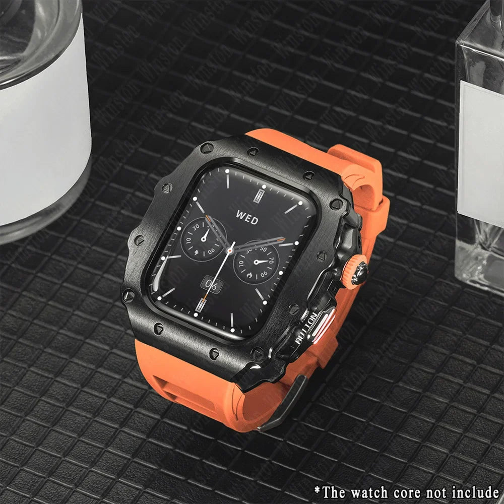 Apple Watch Luxury Modification Kit | Series 11 / Series 10 46mm / Series 9-8-7 45mm / Series 6-SE-5-4 44mm Silicone Strap & Steel Case