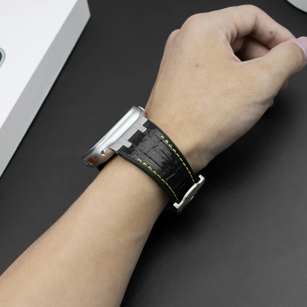 Leather Silicone Sport Band for Apple Watch Ultra 3/2/1 49mm – Series 11/10/9/8/7/6/SE/5/4/3 45/44/42/41/40/38mm