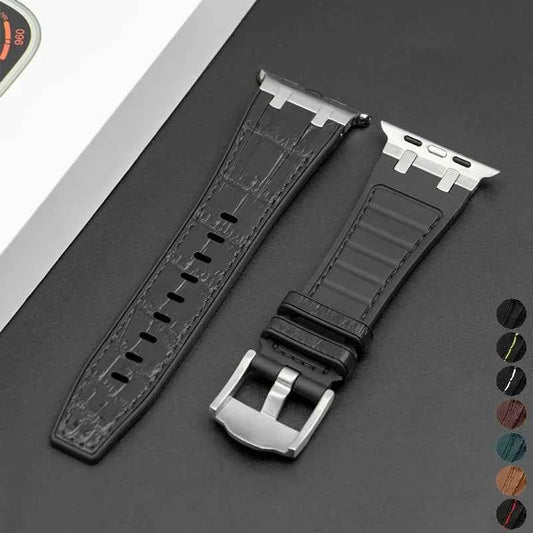 Leather Silicone Sport Band for Apple Watch Ultra 3/2/1 49mm – Series 11/10/9/8/7/6/SE/5/4/3 45/44/42/41/40/38mm