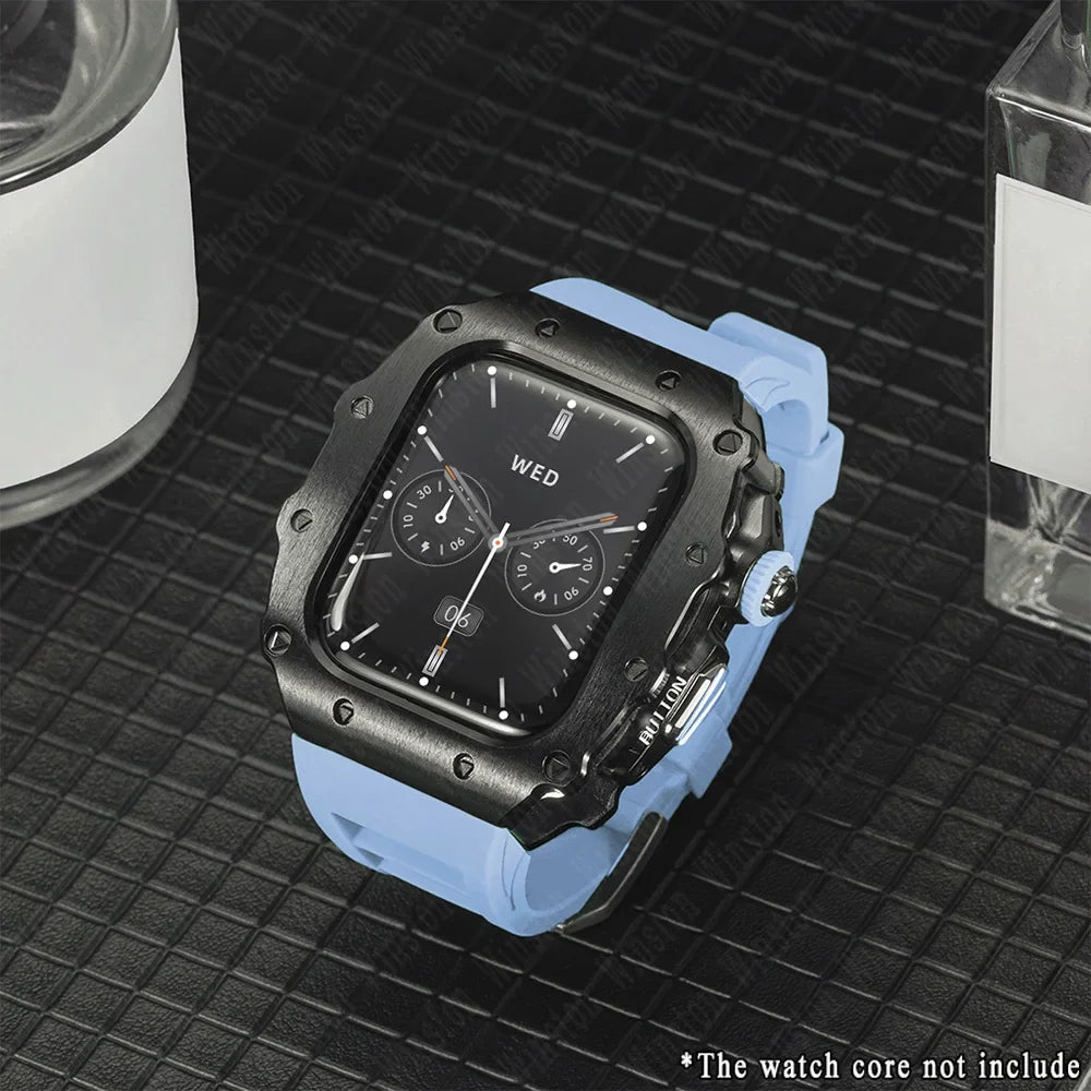 Apple Watch Luxury Modification Kit | Series 11 / Series 10 46mm / Series 9-8-7 45mm / Series 6-SE-5-4 44mm Silicone Strap & Steel Case