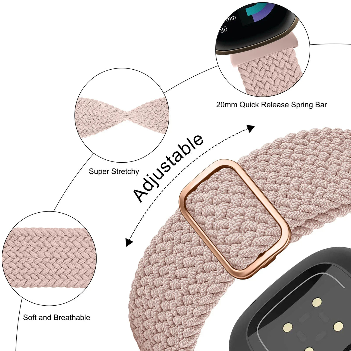 Fitbit Versa 4, Versa 3, Sense 2 & Sense Stretch Braided Loop Band