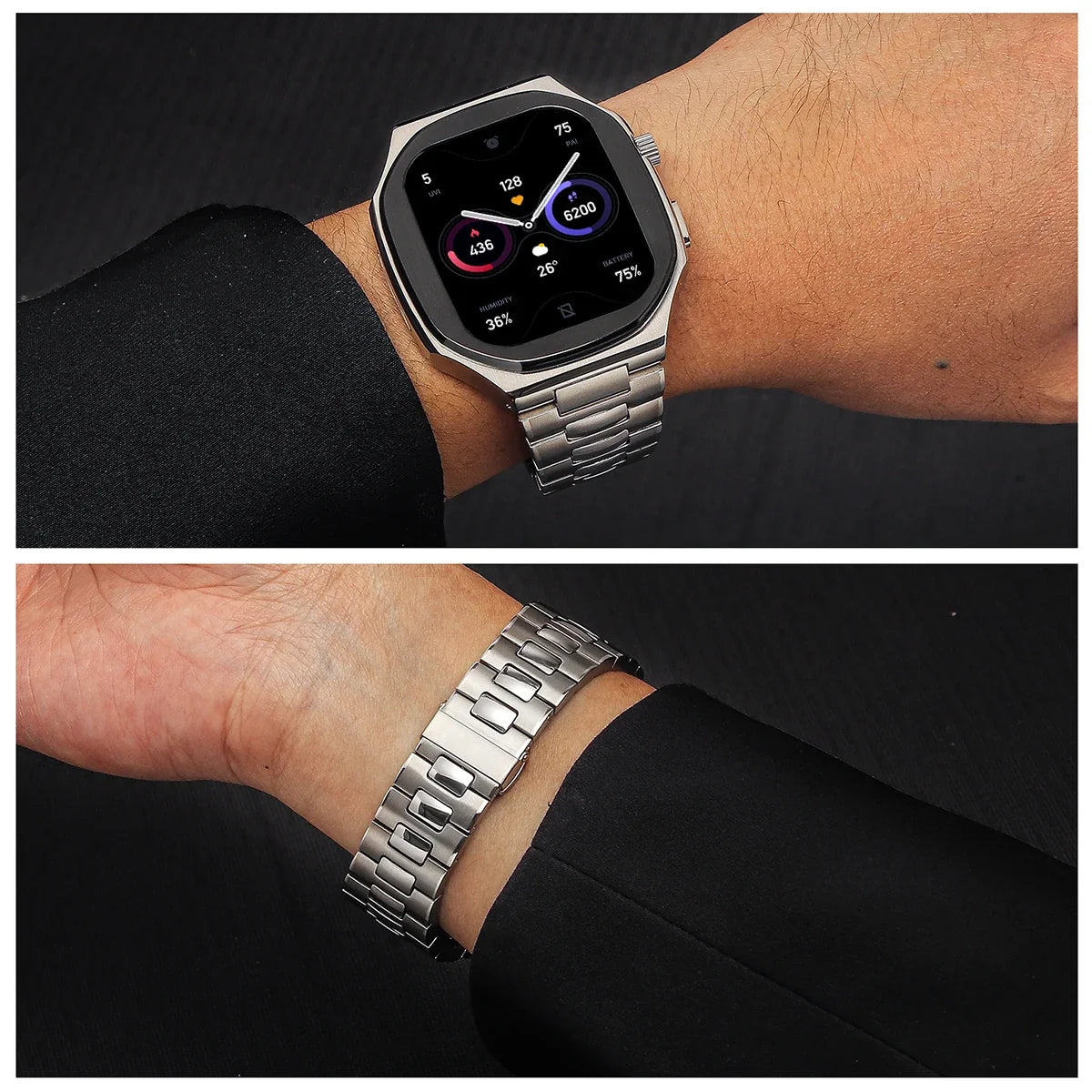 Luxury Stainless Steel Modification Kit for Apple Watch Series 11/10 46mm – Metal Strap & Case