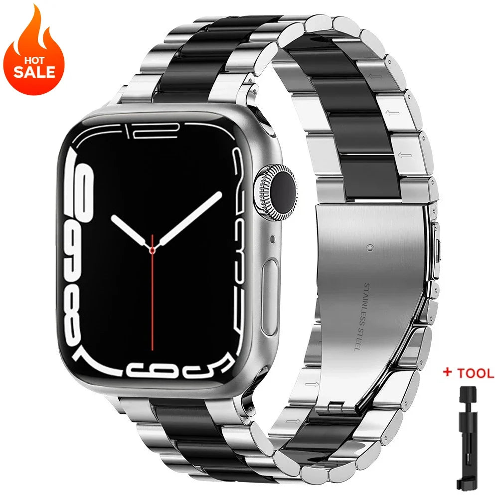 Stainless Steel Link Bracelet Band for Apple Watch Series 1-12, SE, Ultra 1/2/3/4