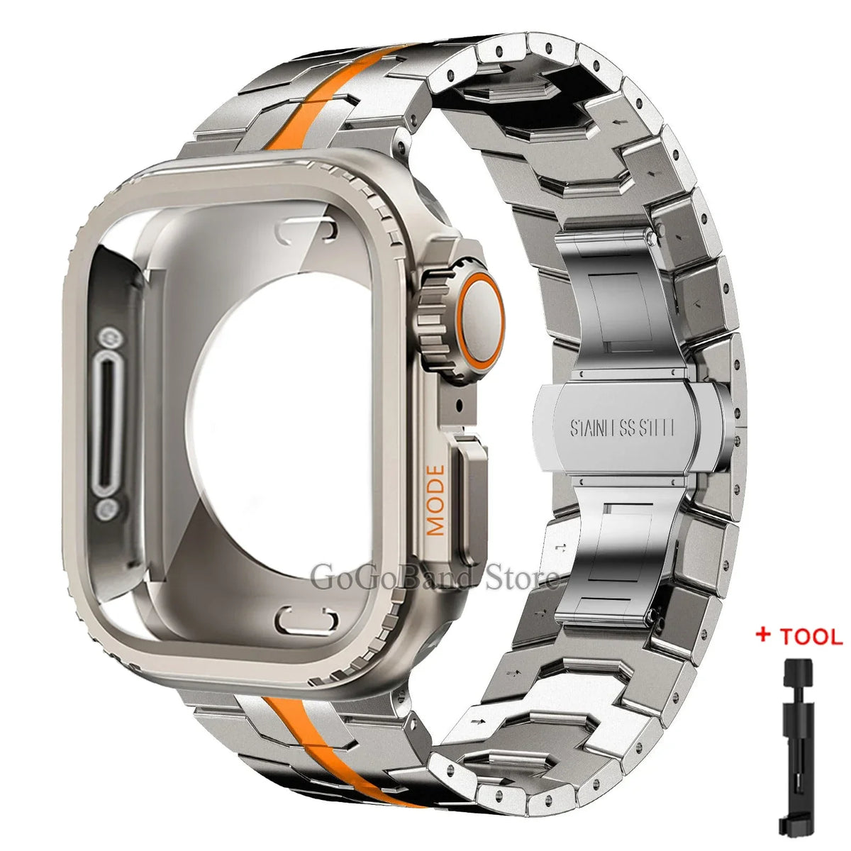Metal Case + Stainless Steel Band for Apple Watch – Ultra 1/2 & Series 10/9/8/7/6/SE | 42–49mm