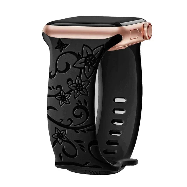 Floral Engraved Silicone Apple Watch Band – Women's | Series 11/10/9/8/7/6/SE & Ultra 1/2/3