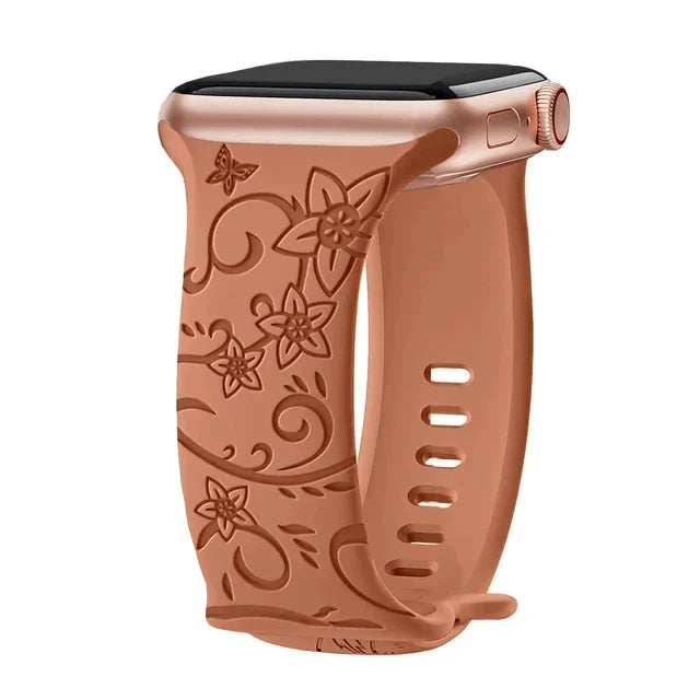 Floral Engraved Silicone Apple Watch Band – Women's | Series 11/10/9/8/7/6/SE & Ultra 1/2/3