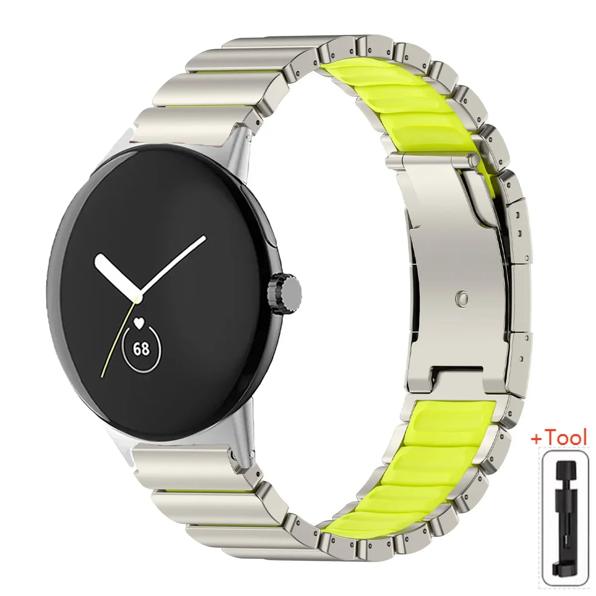 Google Pixel Watch 5, 4 & 3 45mm Titanium & Silicone Link Band