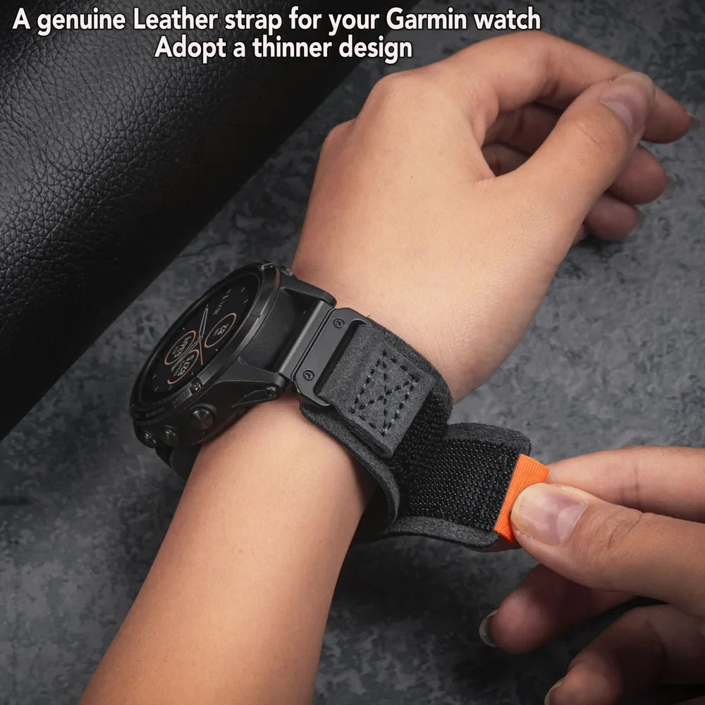 Garmin QuickFit 20/22/26mm Leather Hook-and-Loop Band