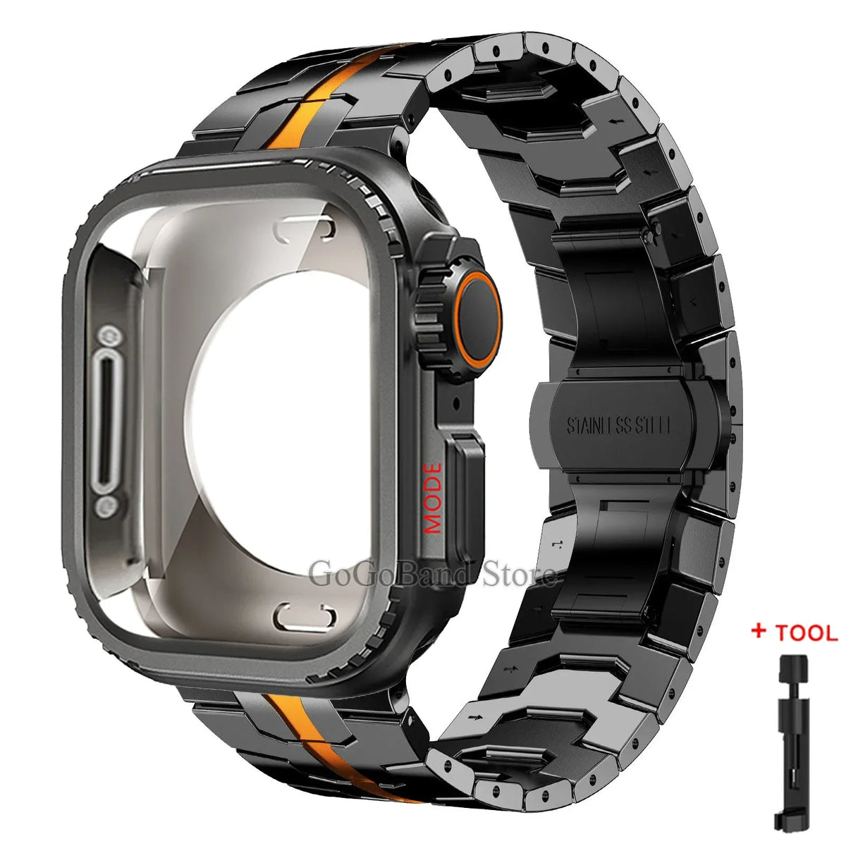 Metal Case + Stainless Steel Band for Apple Watch – Ultra 1/2 & Series 10/9/8/7/6/SE | 42–49mm
