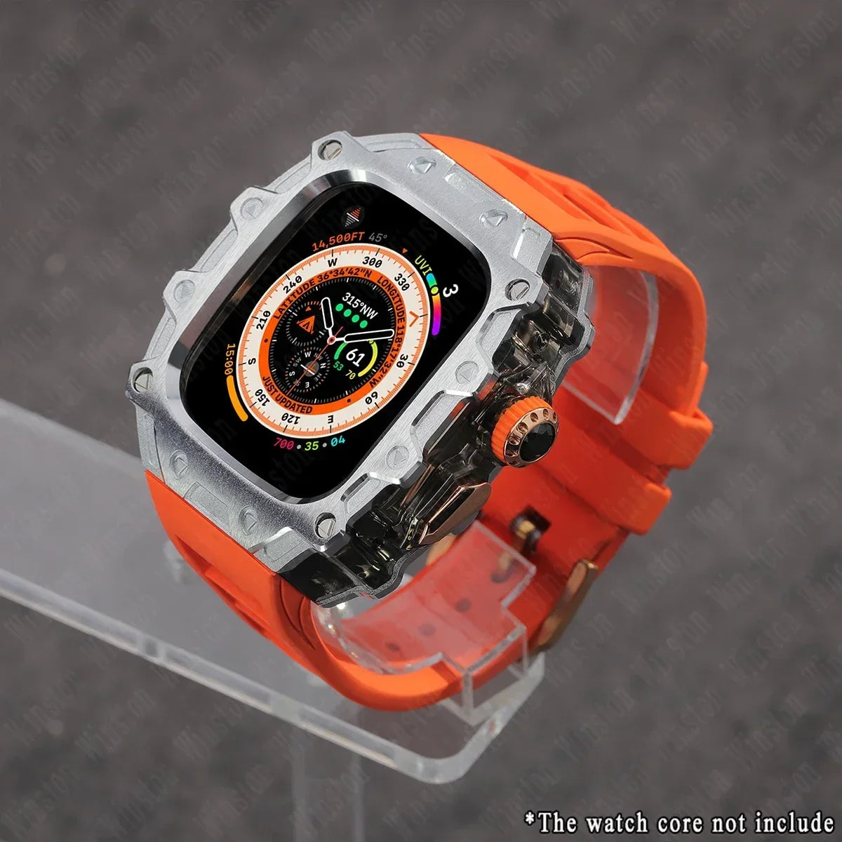 Luxury Modification Kit for Apple Watch Ultra 2/1 49MM – Stainless Steel Case & Rubber Strap