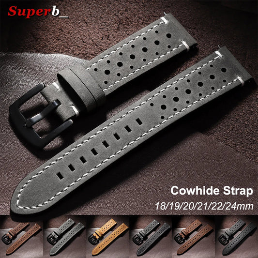 Motorola Moto Quick Release Leather Watch Band Breathable Vintage Strap