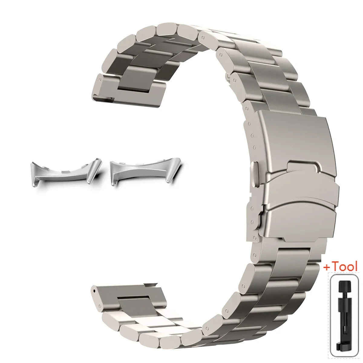 Google Pixel Watch 5, 4 & 3 45mm Titanium Link Band, Safety Clasp