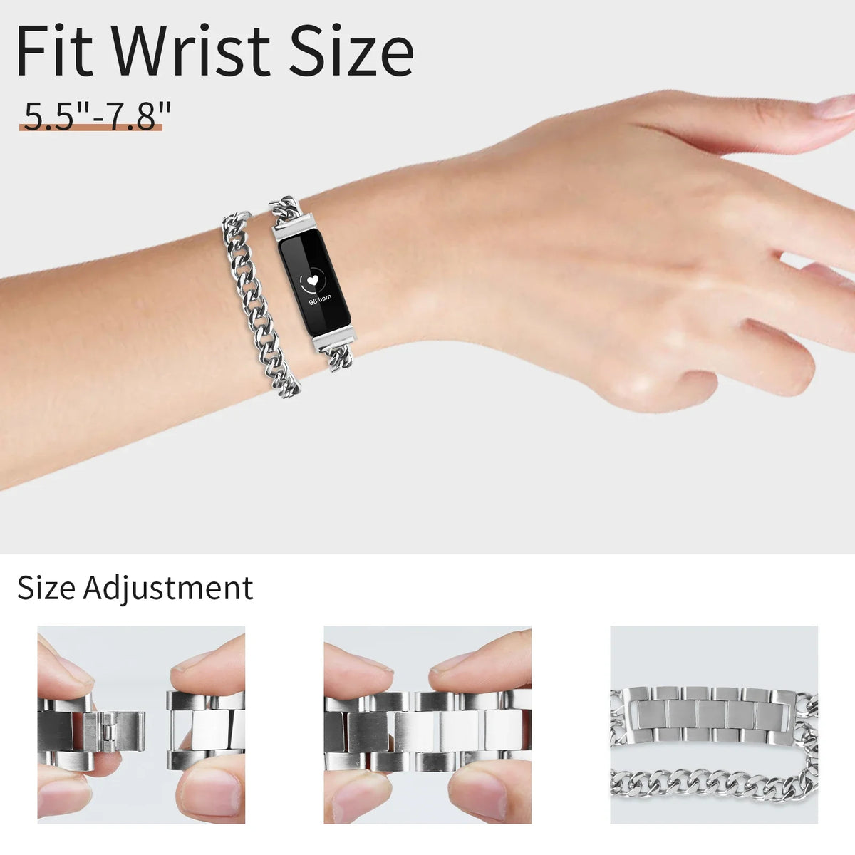 Fitbit Inspire 2, Inspire HR & Ace 3 Double Chain Bracelet Band