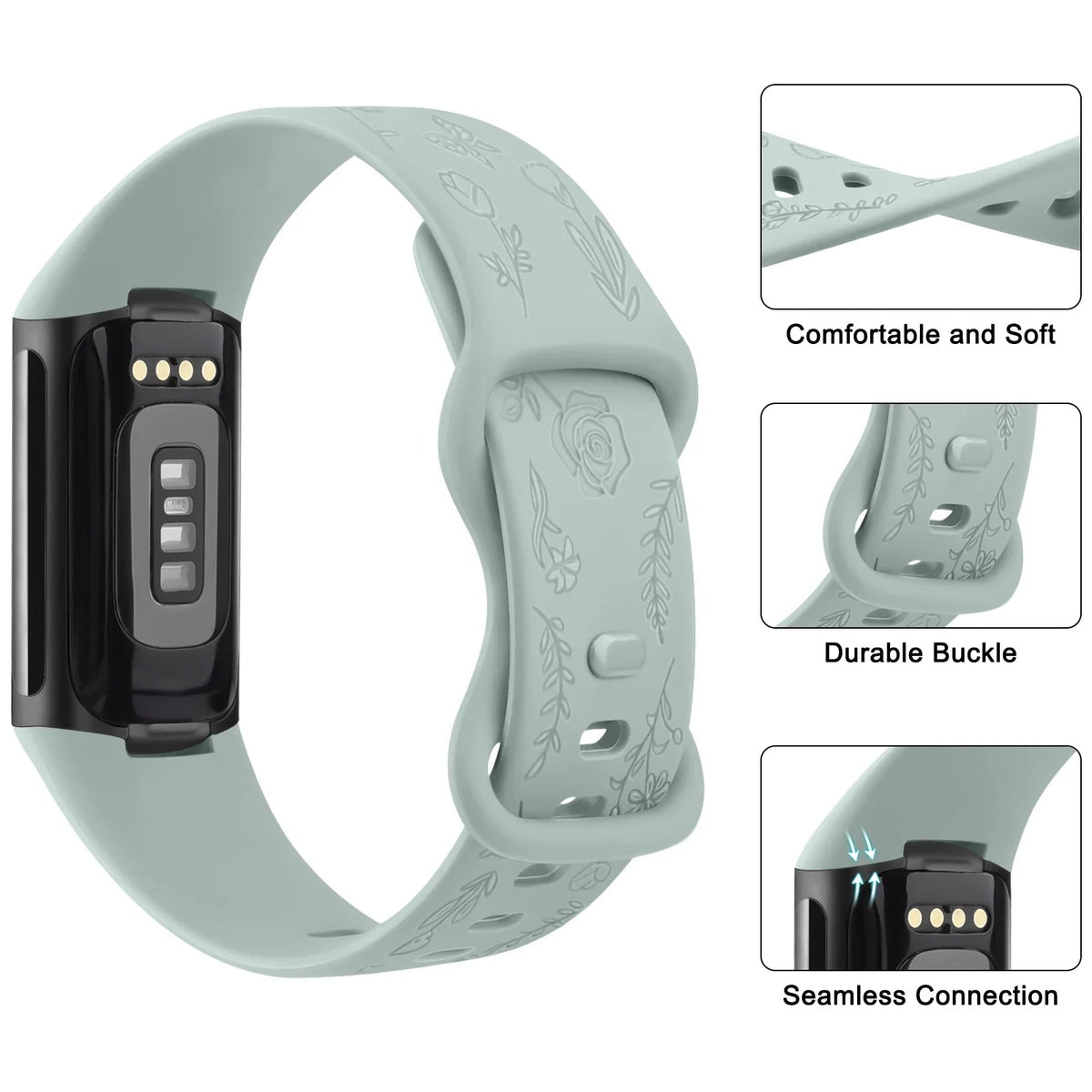 Fitbit Charge 5 & 6 Floral Engraved Band, Soft TPU