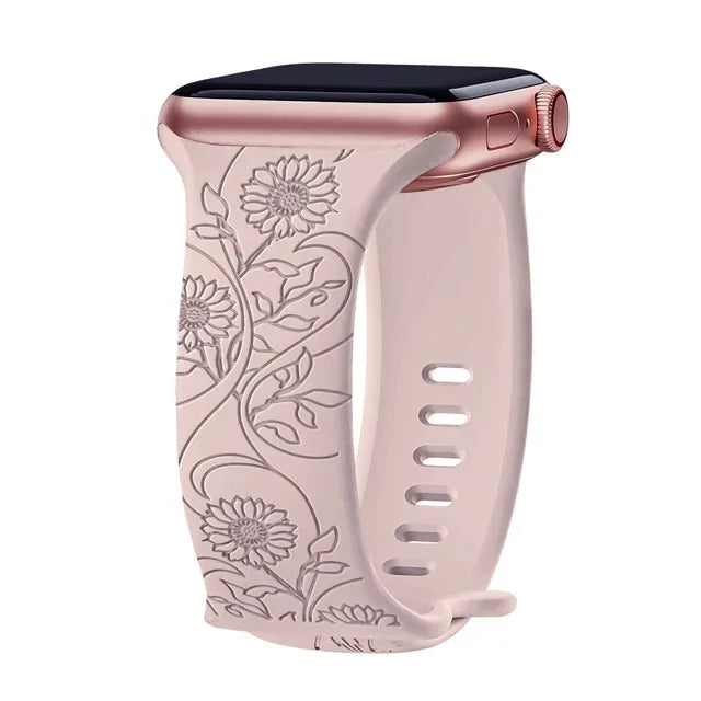 Floral Engraved Silicone Apple Watch Band – Women's | Series 11/10/9/8/7/6/SE & Ultra 1/2/3
