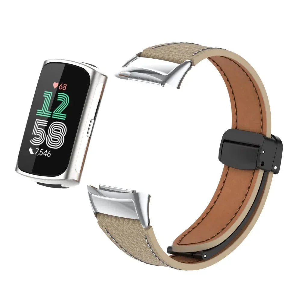 Fitbit Charge 5 & 6 Leather Band with Magnetic Folding Clasp