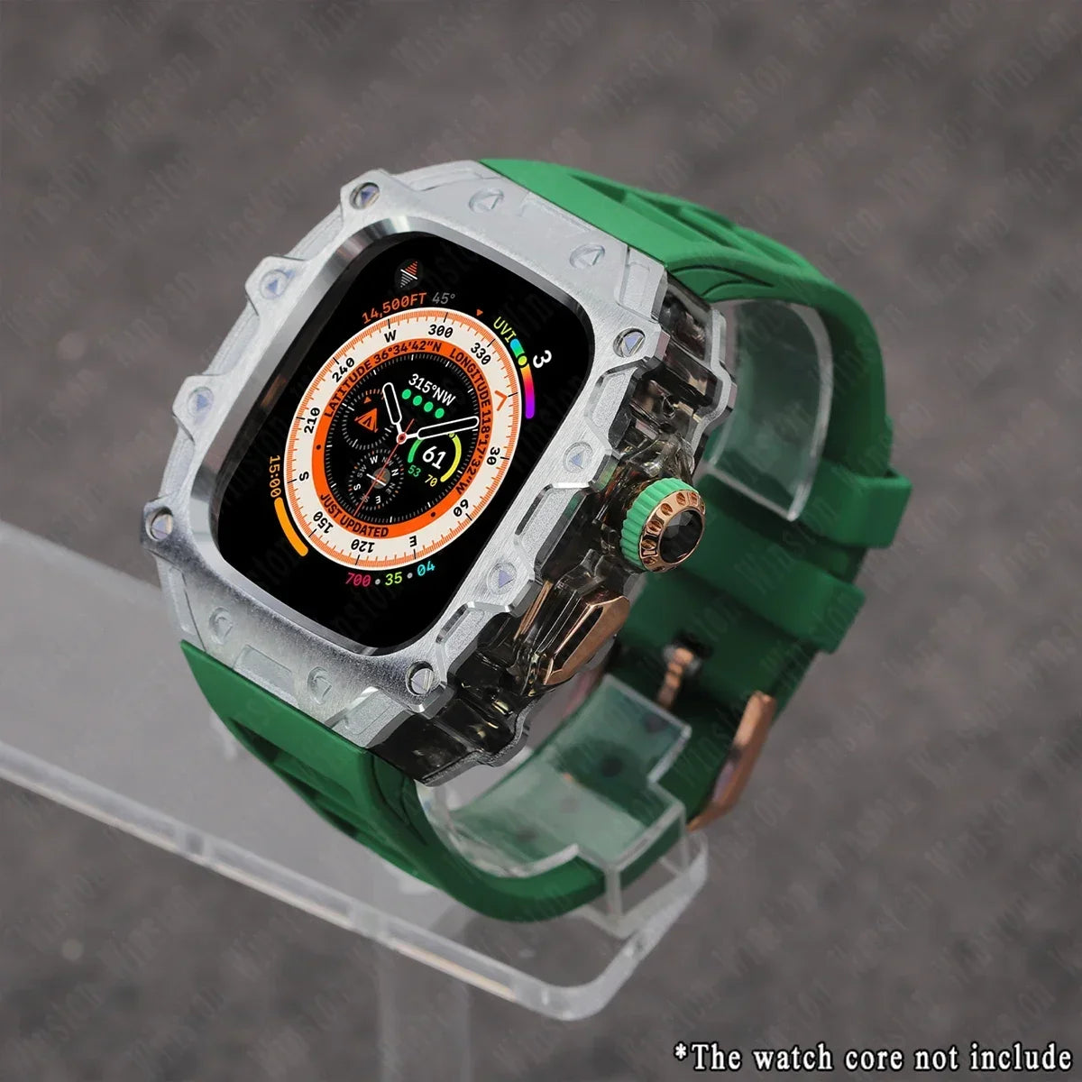 Luxury Modification Kit for Apple Watch Ultra 2/1 49MM – Stainless Steel Case & Rubber Strap