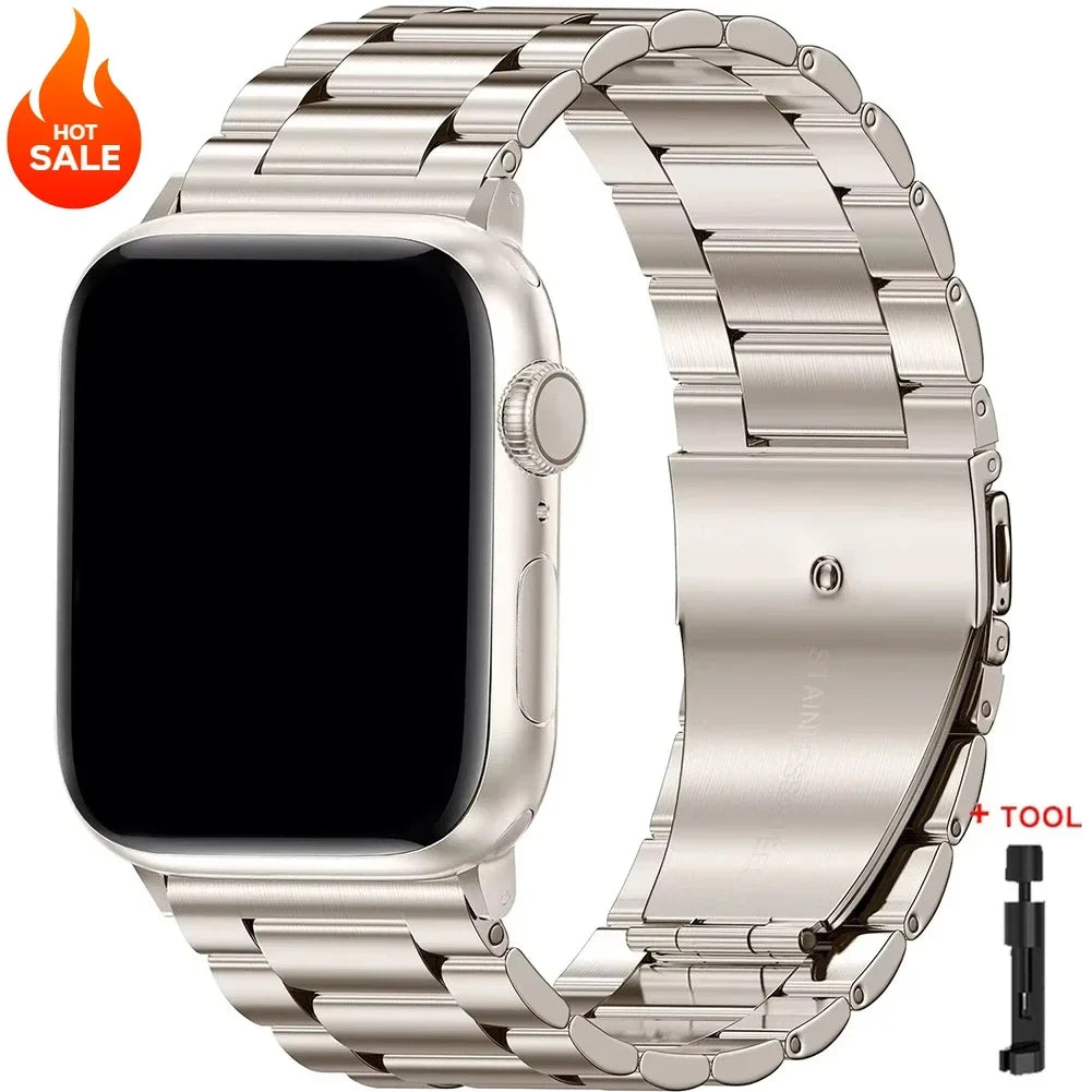 Stainless Steel Link Bracelet Band for Apple Watch Series 1-12, SE, Ultra 1/2/3/4