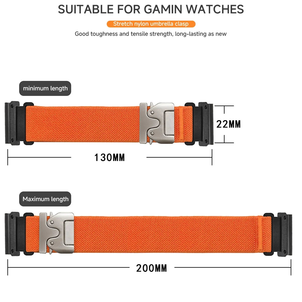 Garmin QuickFit 22/26mm Stretch Nylon Band, Clasp or Slider
